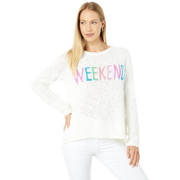 Lilly Pulitzer Sweaters - Lilly Pulitzer Weekend Sweater Women XS White Multicolor Spellout Cotton Blend